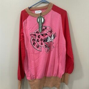 Pink and Red Leopard Print Sweater